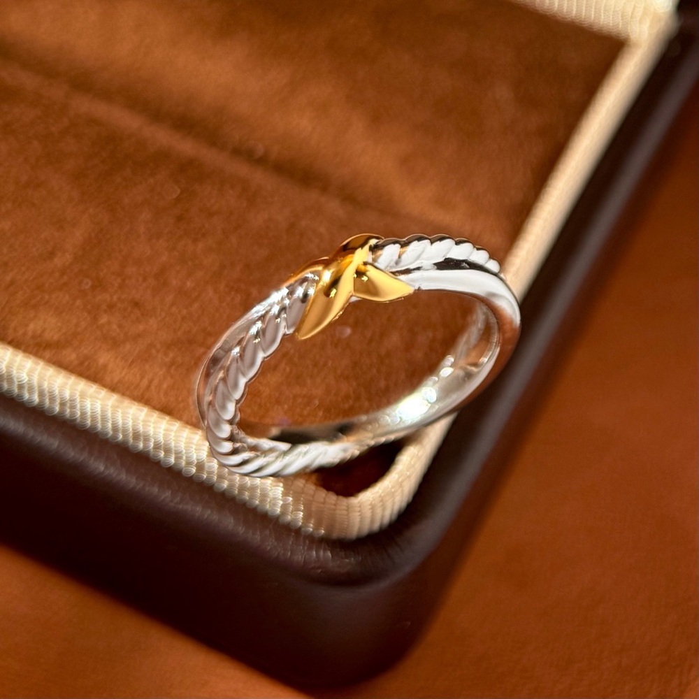 David Yurman Silver Twist Ring with Gold Knot Accent